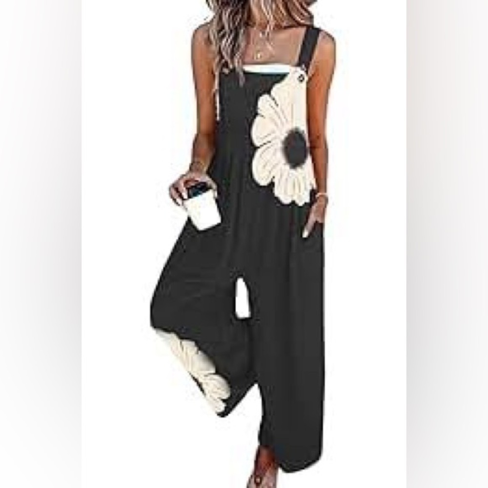 Chic Black and Cream Floral Jumpsuit